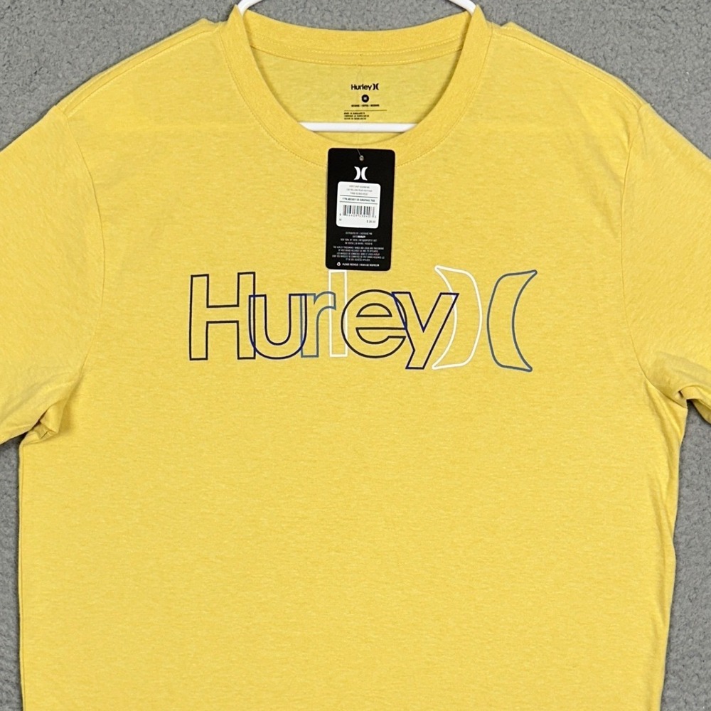NEW Hurley T-Shirt Mens Medium Yellow Graphic Logo Print Casual Short Sleeve Tee